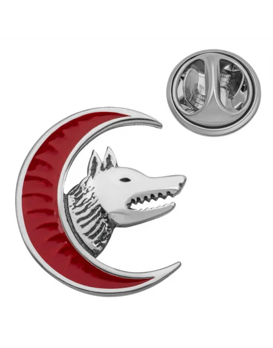 Gümüş Ay Motifli Bozkurt Rozet