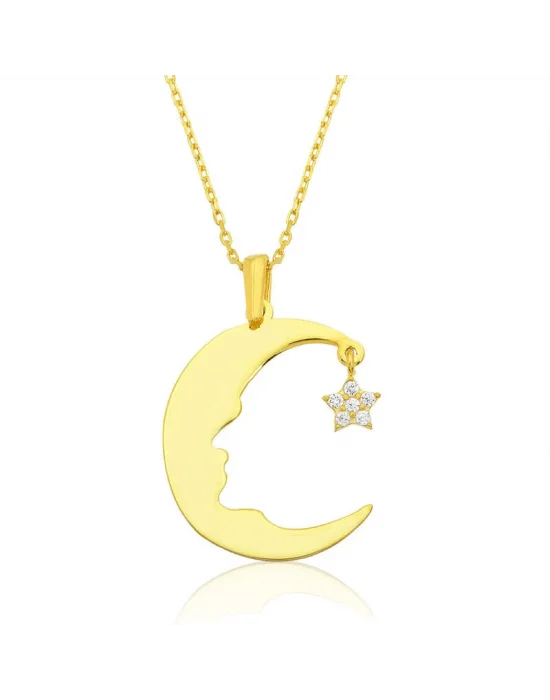 Gümüş Ay Yıldız Atatürk Silüeti Bayan Kolye