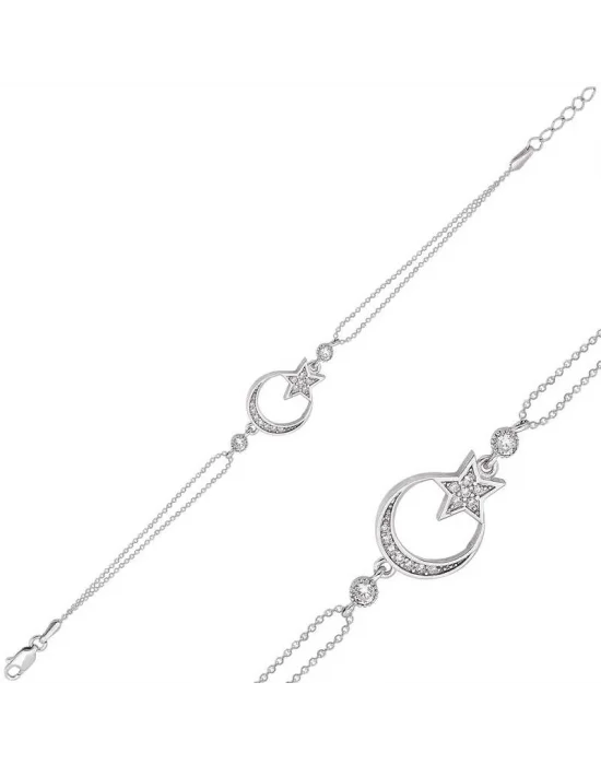 Gümüş Ay Yıldız Bayan Bileklik