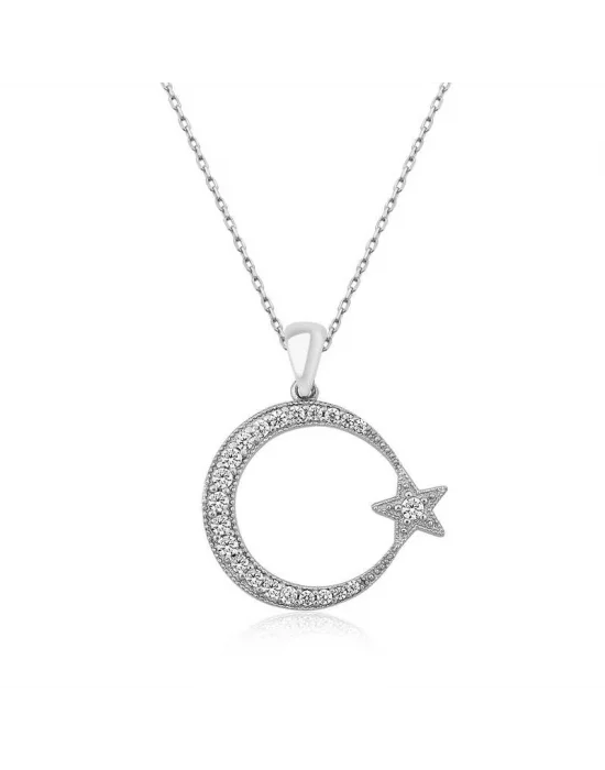 Gümüş Ay Yıldız Bayan Kolye