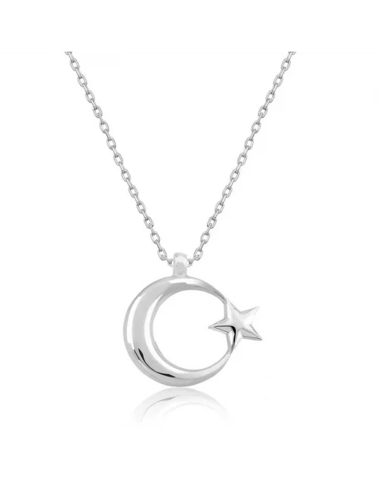 Gümüş Ay Yıldız  Bayan Kolye