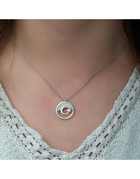 Gümüş Ay Yıldız Bayan Kolye