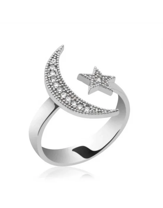 Gümüş Ay Yıldız Bayan Yüzük