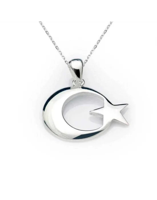 Gümüş Ay Yıldız Bayrak Kolye