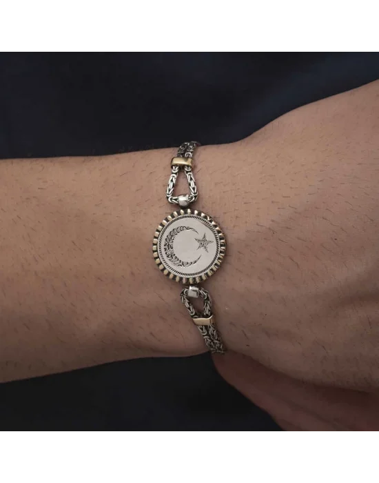 Gümüş Ay Yıldız Erkek Bileklik