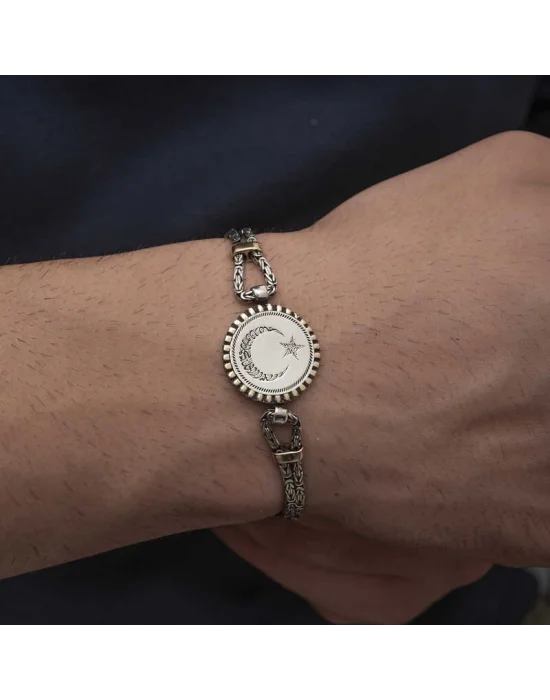 Gümüş Ay Yıldız Erkek Bileklik