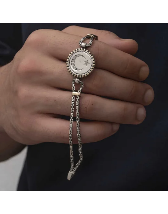 Gümüş Ay Yıldız Erkek Bileklik