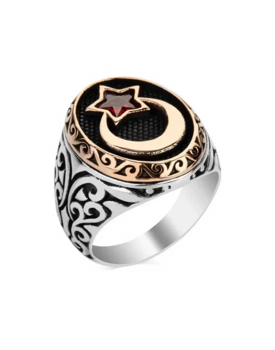 Gümüş Ay Yıldız Erkek Yüzük