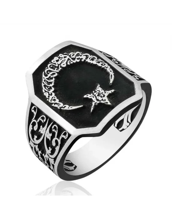 Gümüş Ay Yıldız Erkek Yüzük