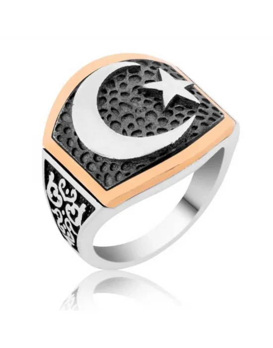 Gümüş Ay Yıldız Erkek Yüzük
