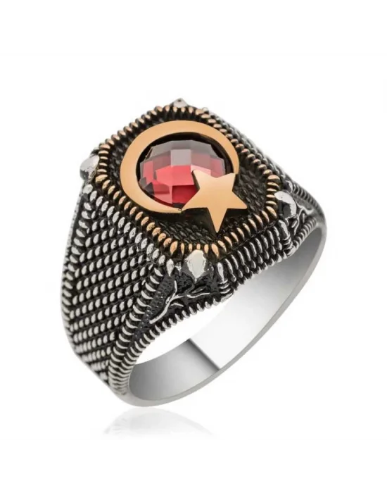 Gümüş Ay Yıldız Erkek Yüzük