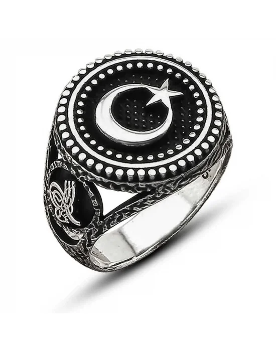 Gümüş Ay Yıldız Erkek Yüzük