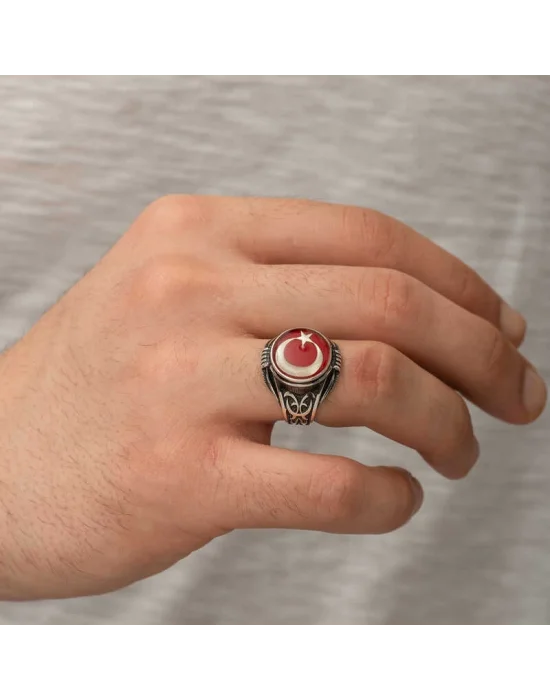 Gümüş Ay Yıldız Erkek Yüzük