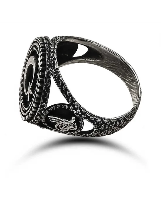 Gümüş Ay Yıldız Erkek Yüzük