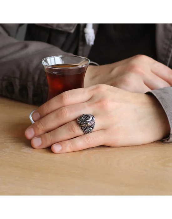 Gümüş Ay Yıldız Erkek Yüzük