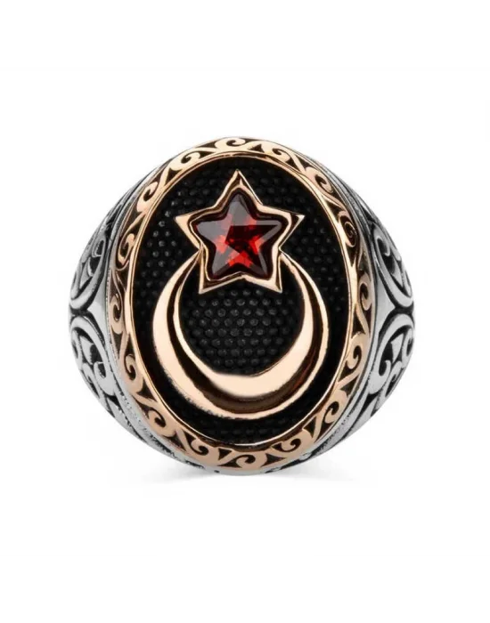 Gümüş Ay Yıldız Erkek Yüzük