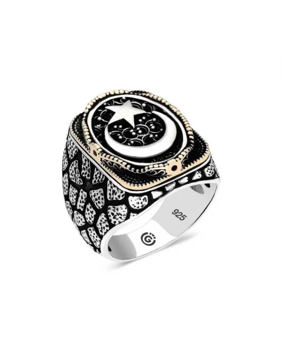 Gümüş Ay yıldız Oval Erkek Yüzük