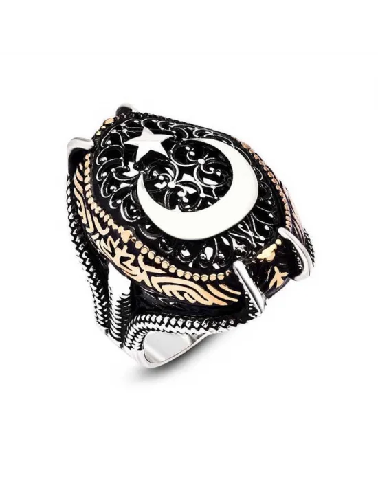 Gümüş Ay Yıldız Pençe Erkek Yüzük