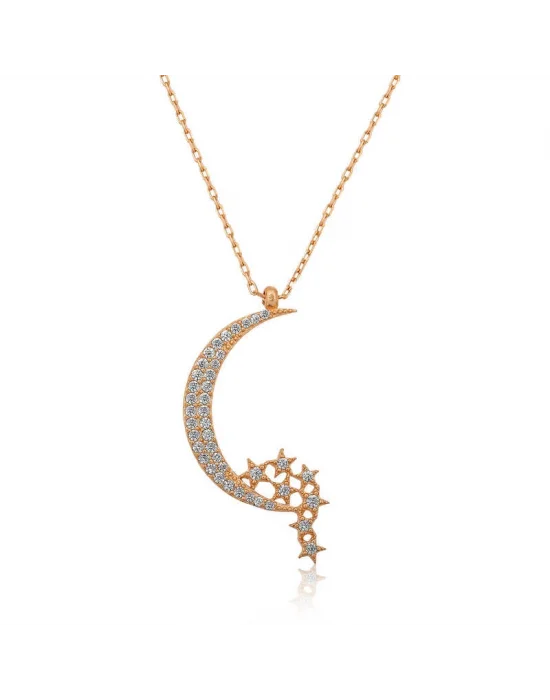 Gümüş Ay Yıldızlı Bayan Kolye