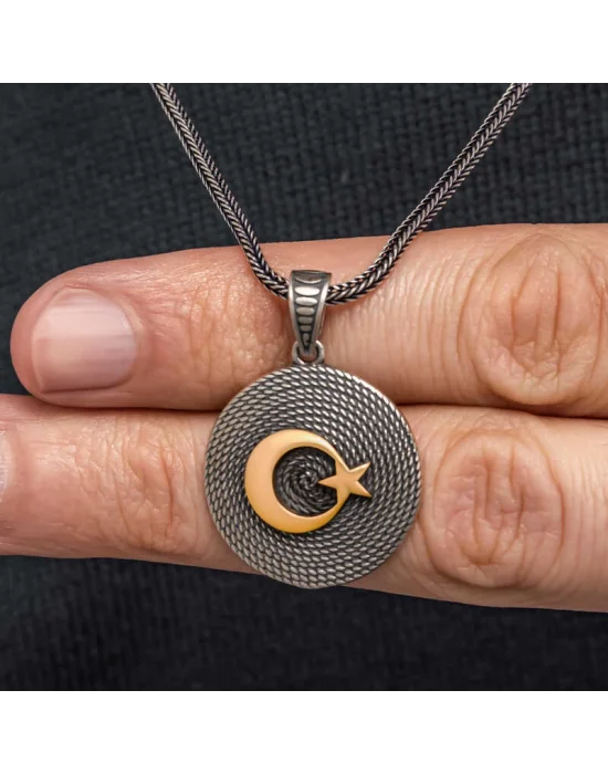 Gümüş Ay Yıldızlı Erkek Kolye