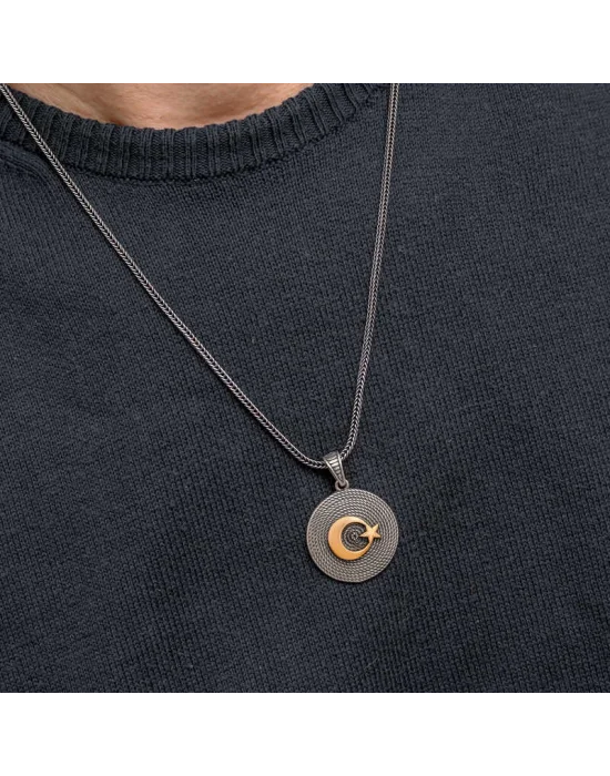 Gümüş Ay Yıldızlı Erkek Kolye