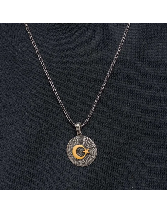 Gümüş Ay Yıldızlı Erkek Kolye