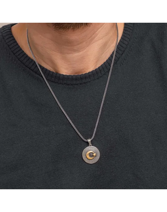 Gümüş Ay Yıldızlı Erkek Kolye