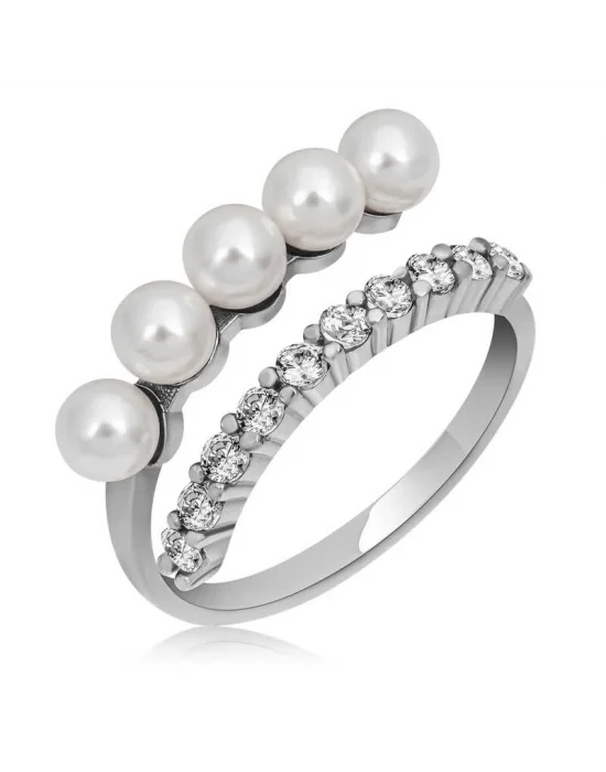 Gümüş Ayarlanabilir İnci Taşlı Kadın Yüzük