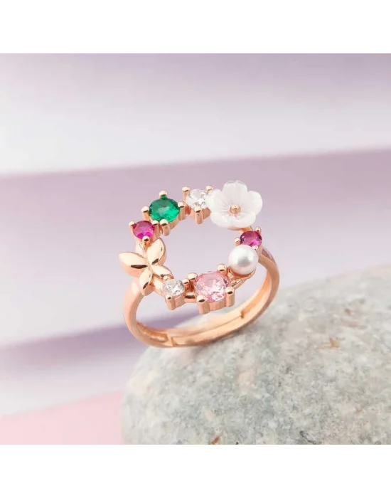 Gümüş Ayarlanabilir Rose Manolya Çiçeği Kadın Yüzük