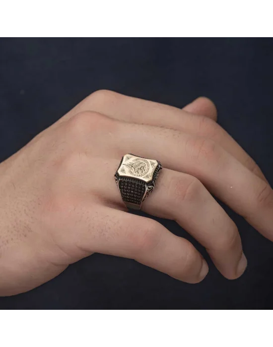 Gümüş Ayetel Kürsi Yazılı Erkek Yüzük