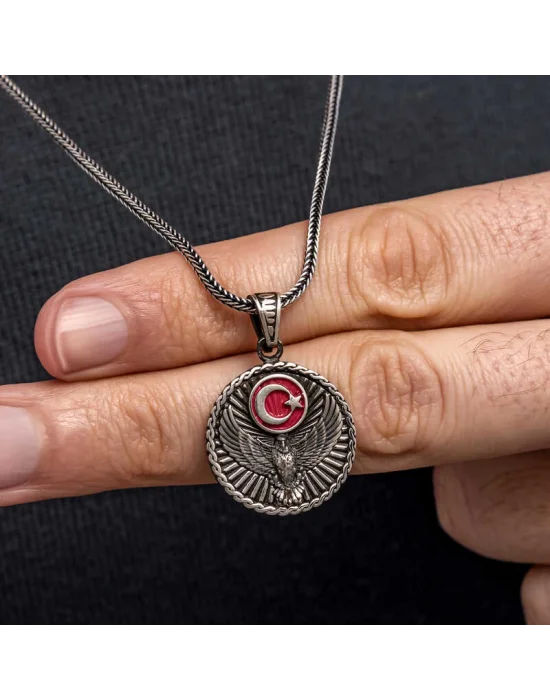 Gümüş Ayyıldız Kartal Erkek Kolye