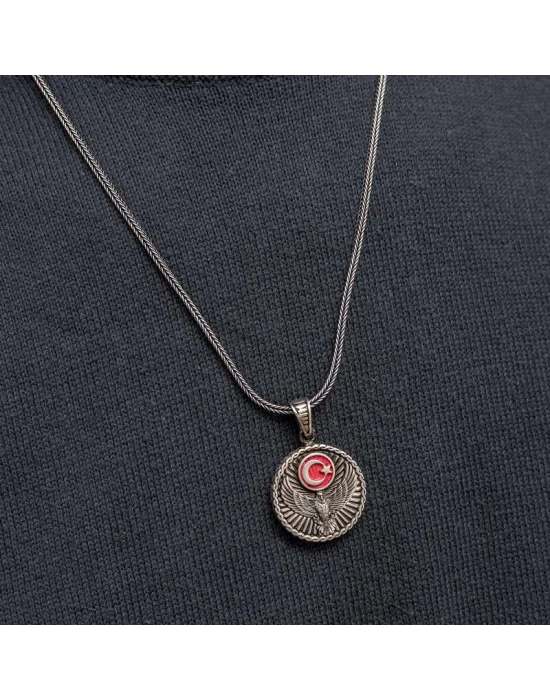 Gümüş Ayyıldız Kartal Erkek Kolye