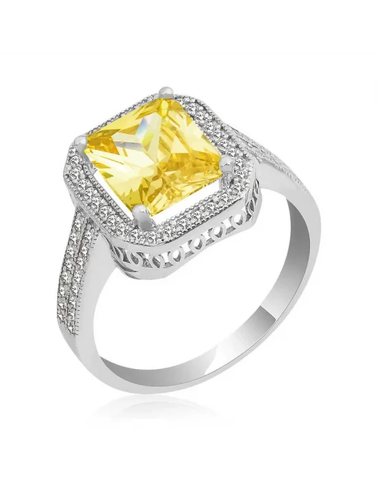 Gümüş Baget Kare Bayan Yüzük