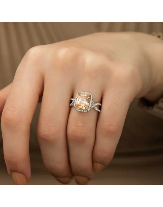 Gümüş Baget Kare Bayan Yüzük