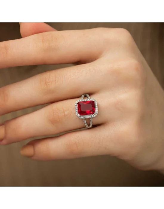 Gümüş Baget Kare Bayan Yüzük