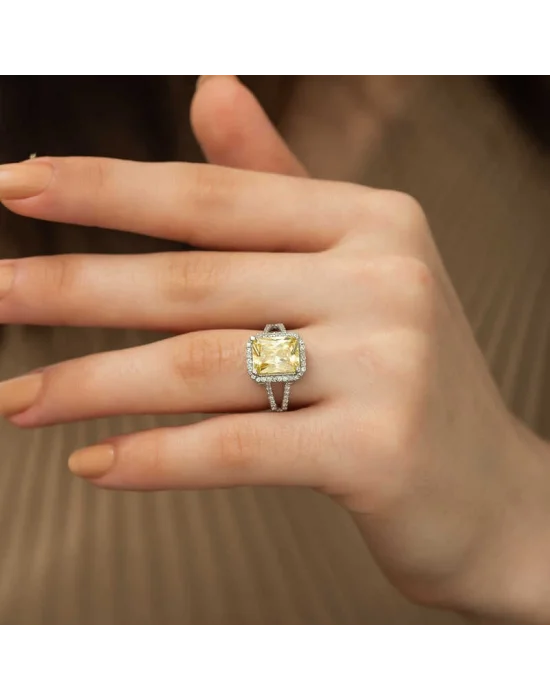 Gümüş Baget Kare Bayan Yüzük