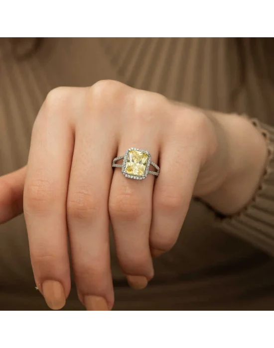 Gümüş Baget Kare Bayan Yüzük