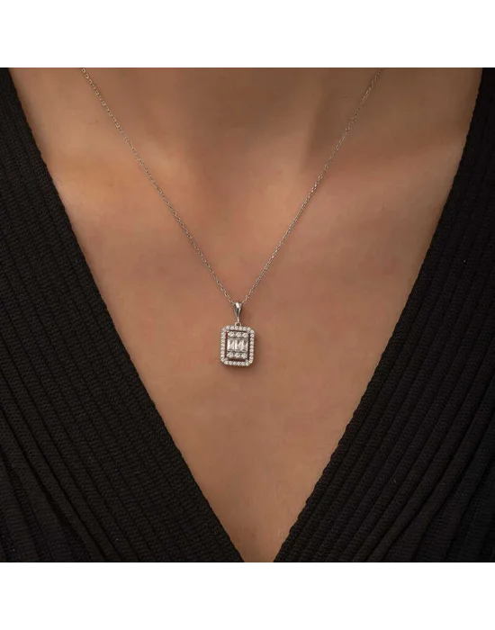 Gümüş Baget Taşlı Bayan Kolye