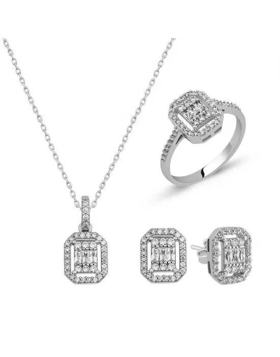 Gümüş Baget Taşlı Bayan Set