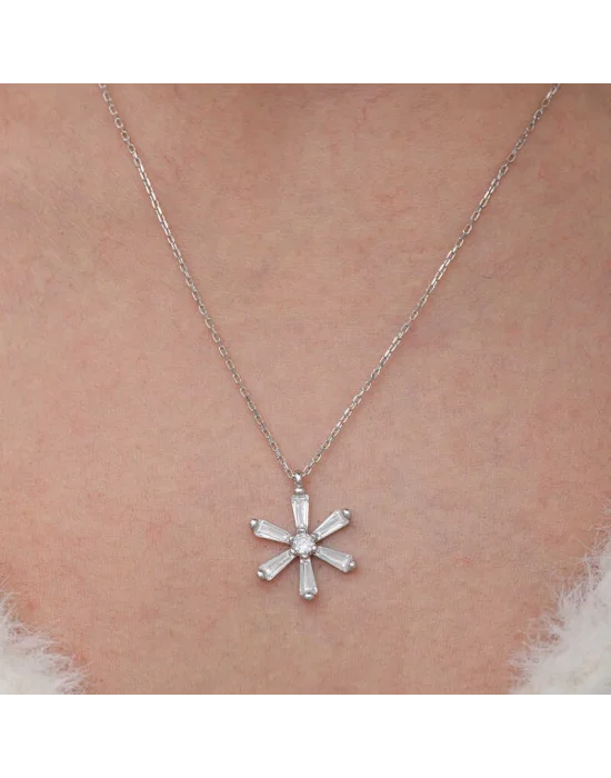 Gümüş Baget Taşlı Çiçek Kadın Kolye