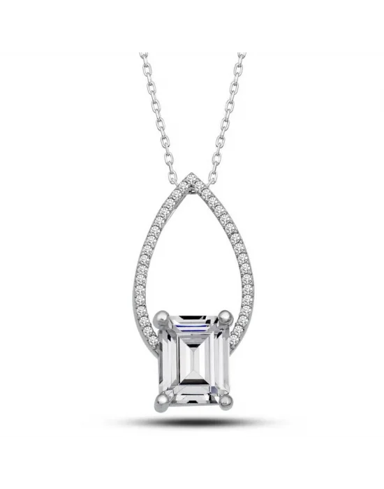 Gümüş Baget Taşlı Damla Kadın Kolye