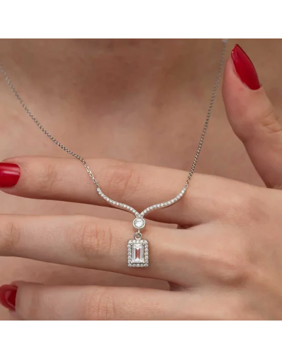 Gümüş Baget Taşlı Gerdanlık Model Kadın Kolye