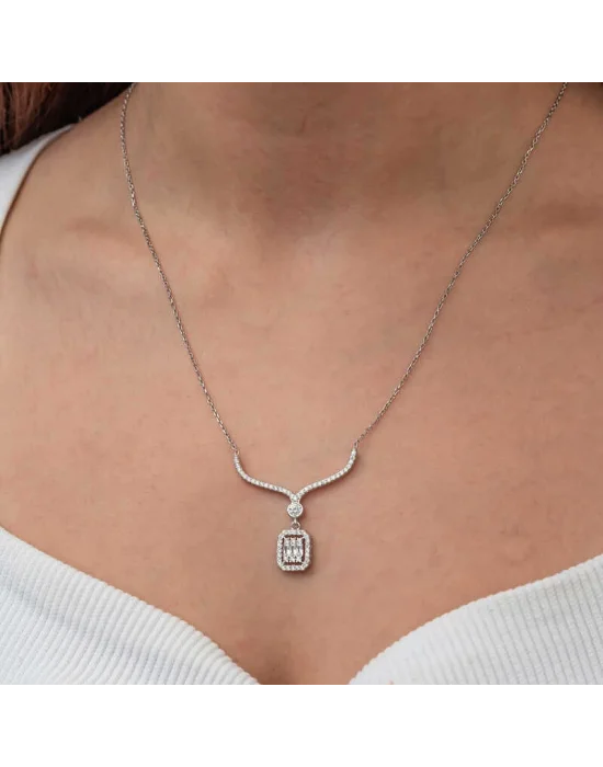 Gümüş Baget Taşlı Gerdanlık Model Kadın Kolye