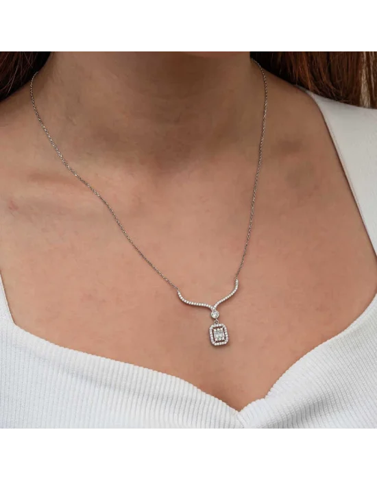 Gümüş Baget Taşlı Gerdanlık Model Kadın Kolye