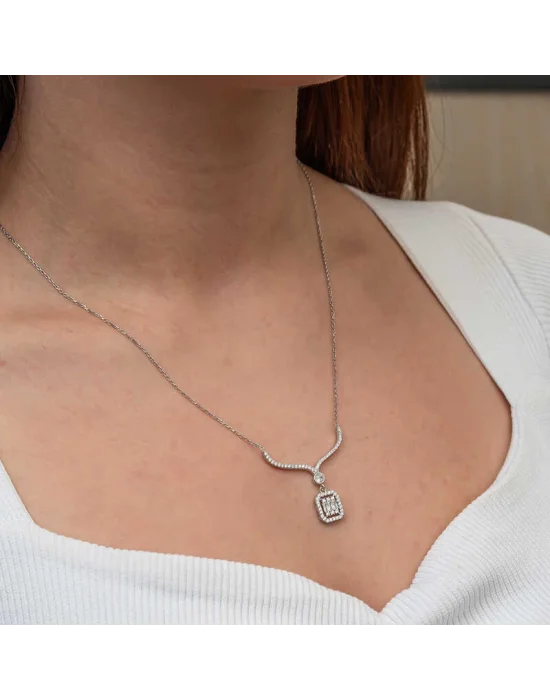 Gümüş Baget Taşlı Gerdanlık Model Kadın Kolye