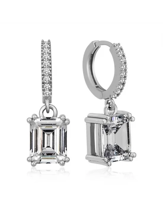 Gümüş Baget Taşlı Halka Küpe