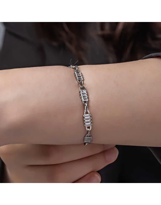 Gümüş Baget Taşlı Kadın Bileklik