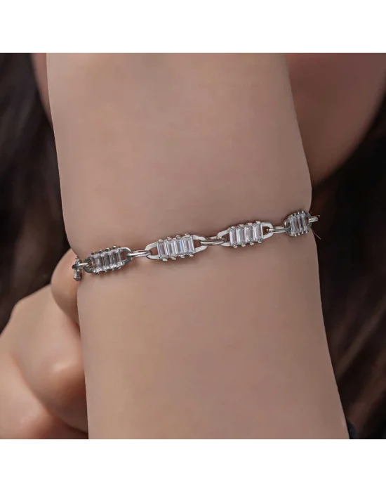 Gümüş Baget Taşlı Kadın Bileklik