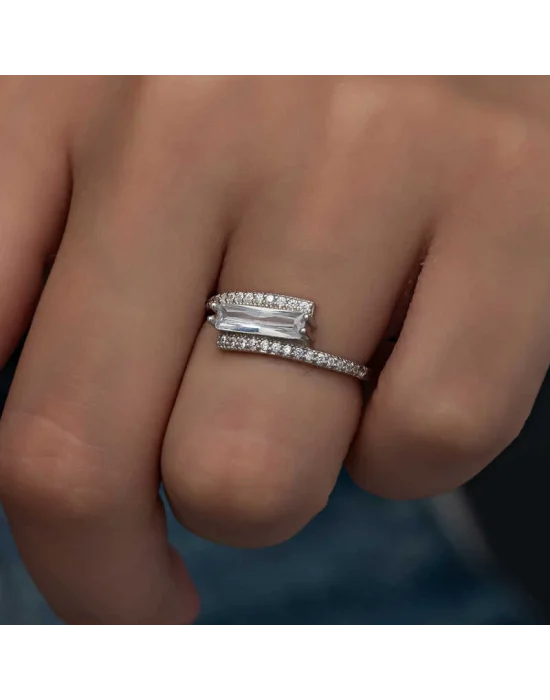 Gümüş Baget Taşlı Kadın Yüzük