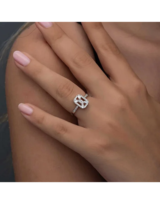 Gümüş Baget Taşlı Kadın Yüzük